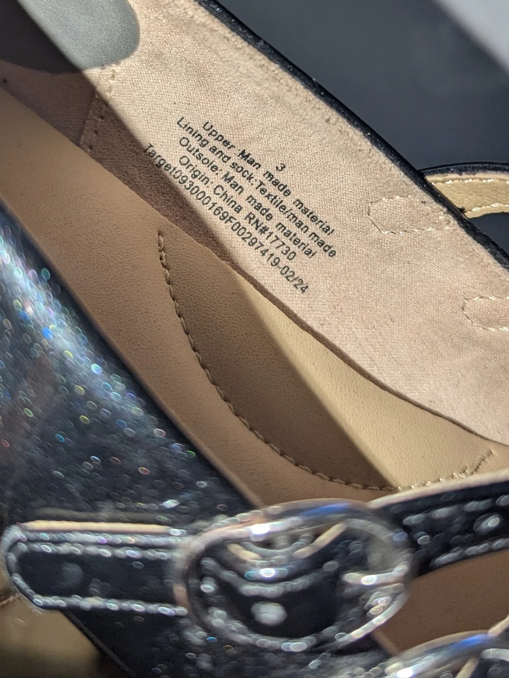 Cat & Jack Black Patent Double Strap Mary Jane Flats Girls Size 3 Dress Shoes